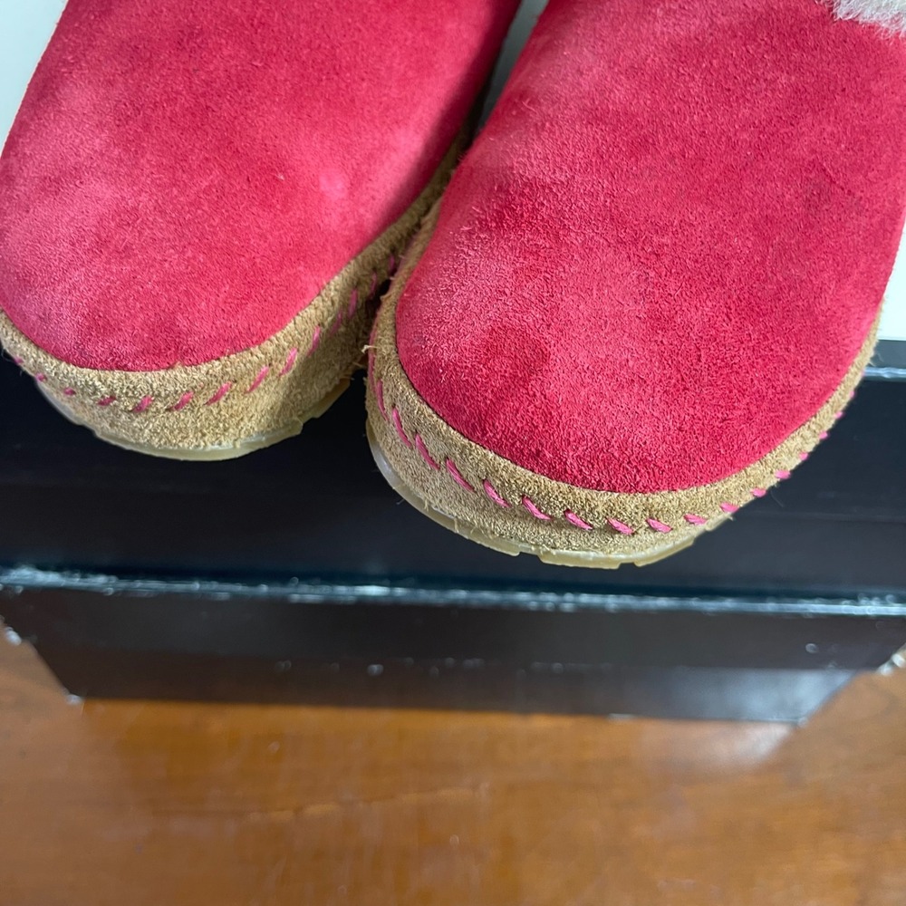 L.L. Bean Squam Lake Red‎ Suede Wicked Good Slipper Fur Lined Slip On Womens 8 M - Picture 7 of 11